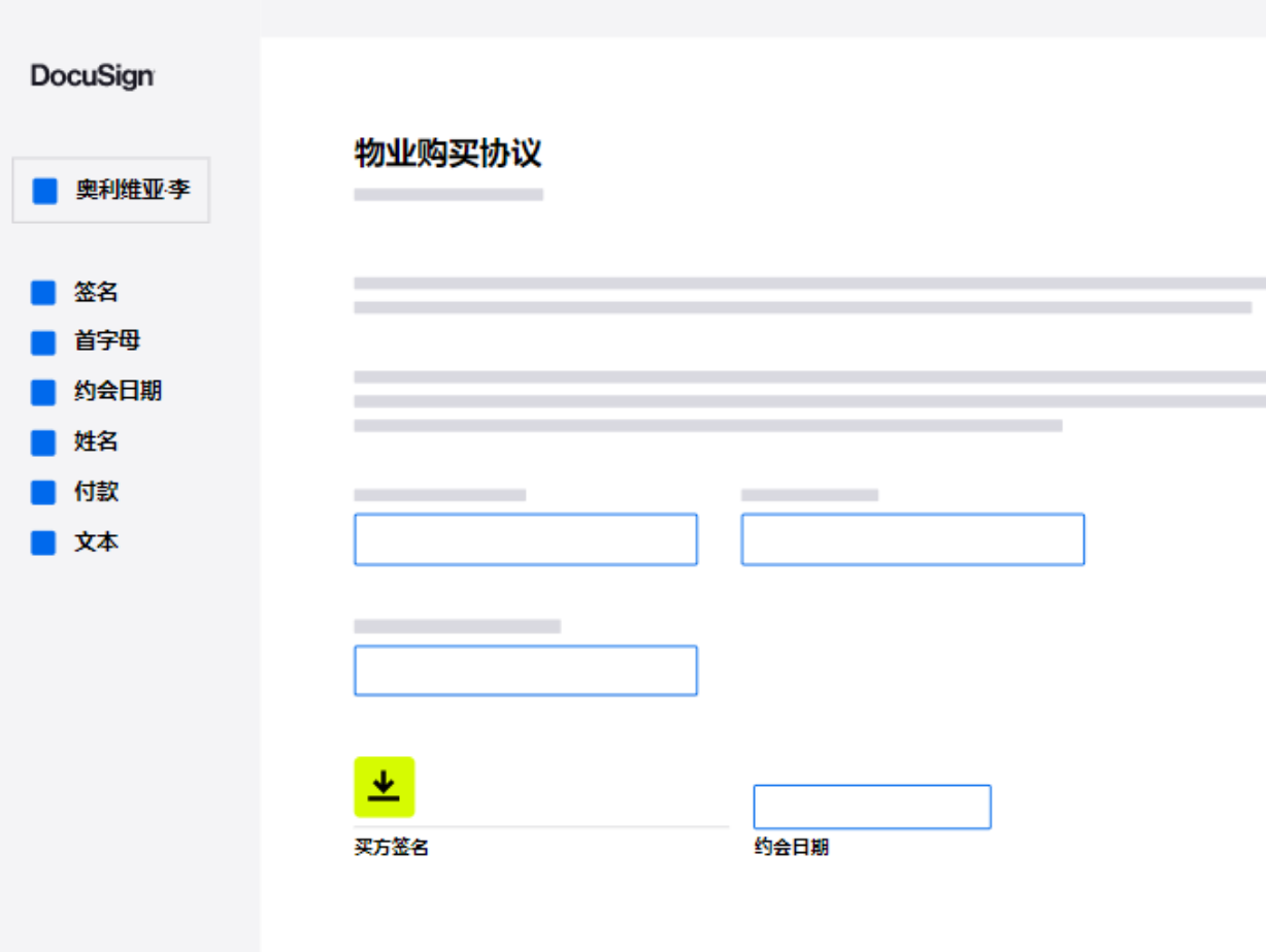 DocuSign 电子签名界面